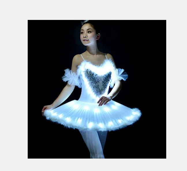 1 Stks/partij Professionele Ballet Tutu Led Zwanenmeer Volwassen Ballet Dans Tutu Rok Vrouwen Ballerina Dress Party Wit Ballet Jurk