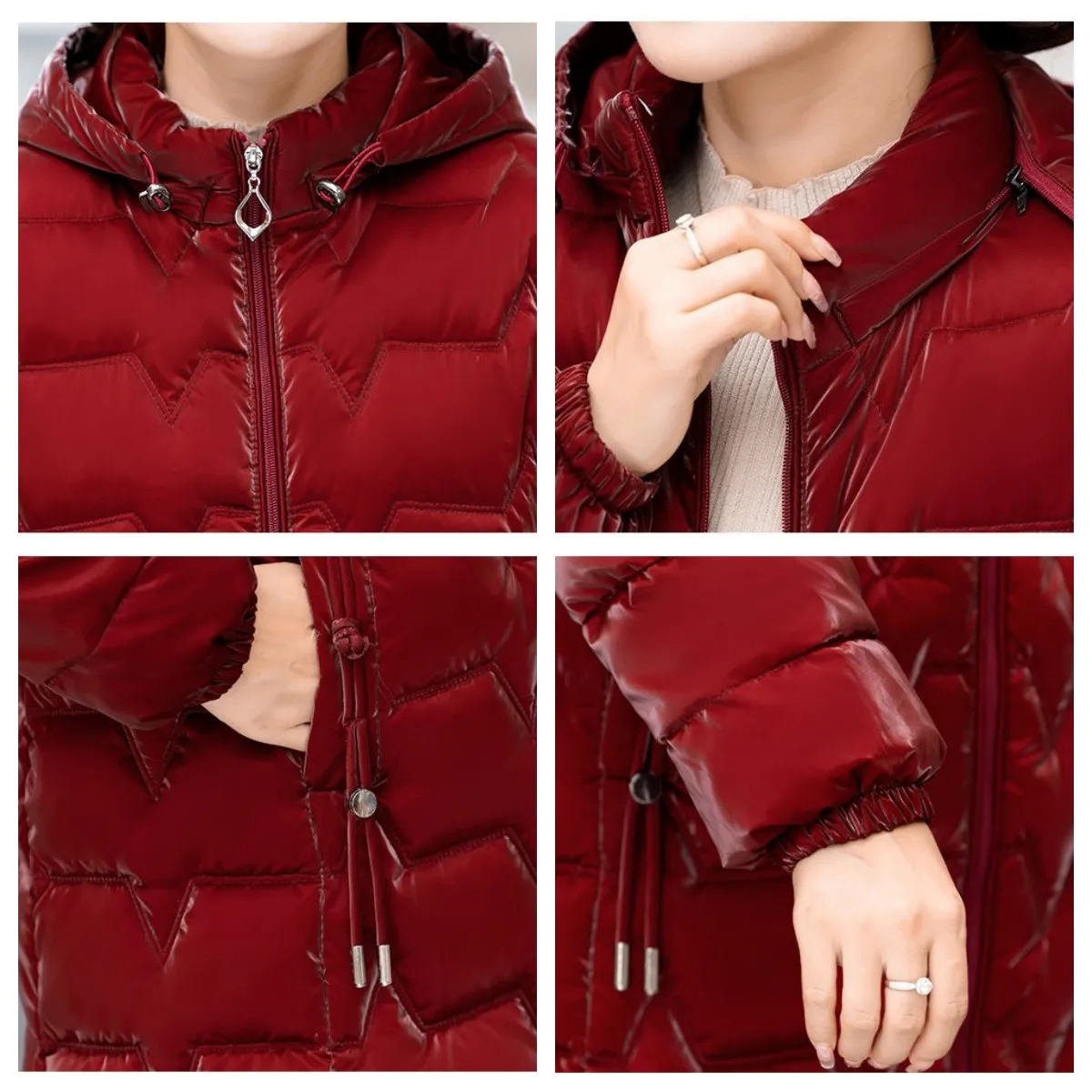 Winter Glossy Snow Jacket Women\'s Down Cotton Slim Hooded Coat Mother Warm Long Overcoat Fashion Female Thicken Parkas Jackets