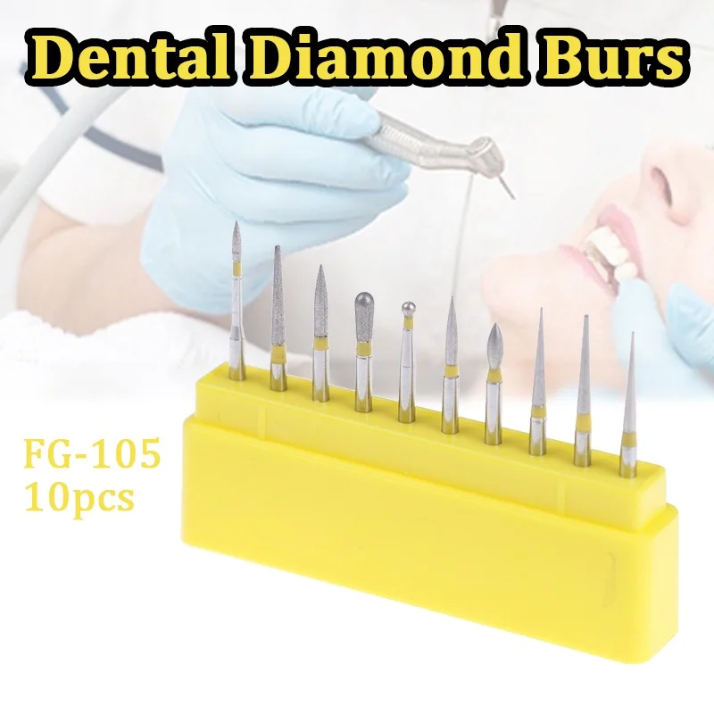 

10pcs Dental Diamond Bur FG 1.6mm Composite Repair Handpiece Diamond Burs Air Turbine Kit FG-105 Polishing Whitening Tools