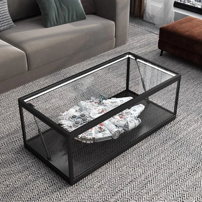 Simple modern coffee table tempered glass model Millennium Falcon suitable for Lego figure building block storage display