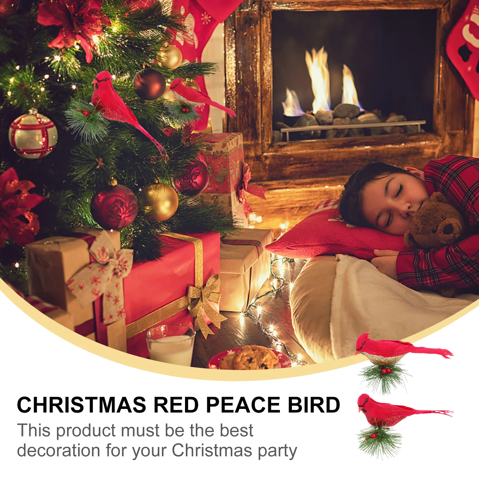 

2pcs Realistic Birdslovely Bird Ornaments For Lawn Balcony Home Office Desktop (Red Golden)