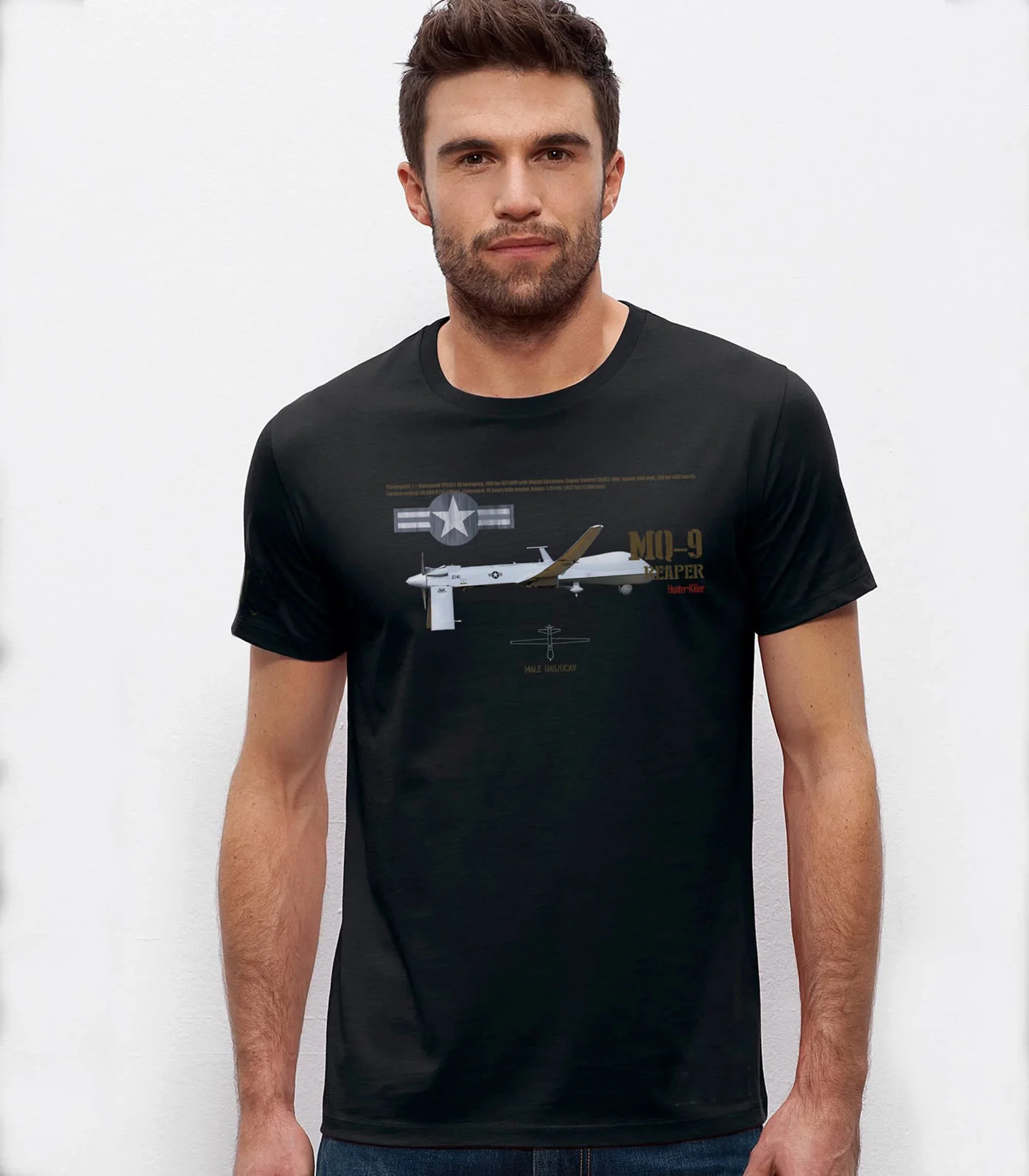 

USAF UAS/UCAV MQ-9 Reaper Unmanned Aerial Vehicle T-Shirt 100% Cotton O-Neck Summer Short Sleeve Casual Mens T-shirt Size S-3XL