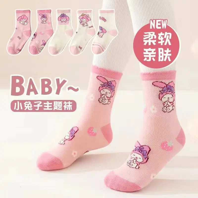 5 pezzi calzini per bambini Sanrio calzini per bambini hellobykitty Cinnamoroll Melody Kuromi Anime Sock primavera autunno inverno morbido regalo per ragazza traspirante