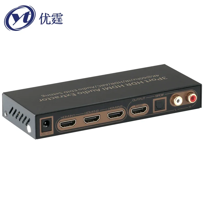 HDMI Version 2.0 Switcher Three In One Out Audio Separator Fiber R/L Audio HDR 4K60HZ