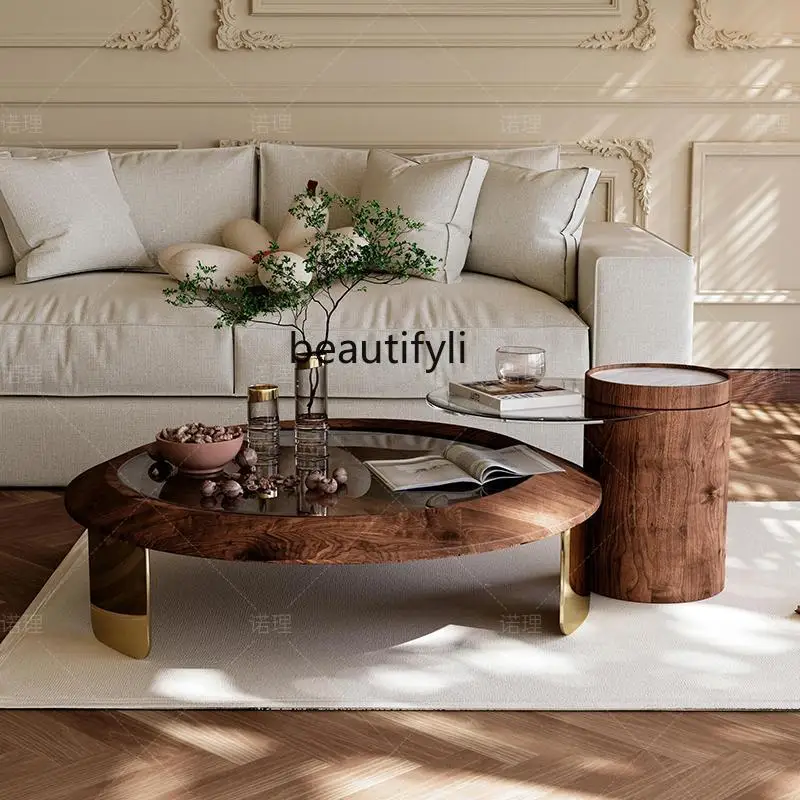 

Medieval wabi sandy wind designer high-end aesthetic custom solid wood luxury stone new living room coffee table