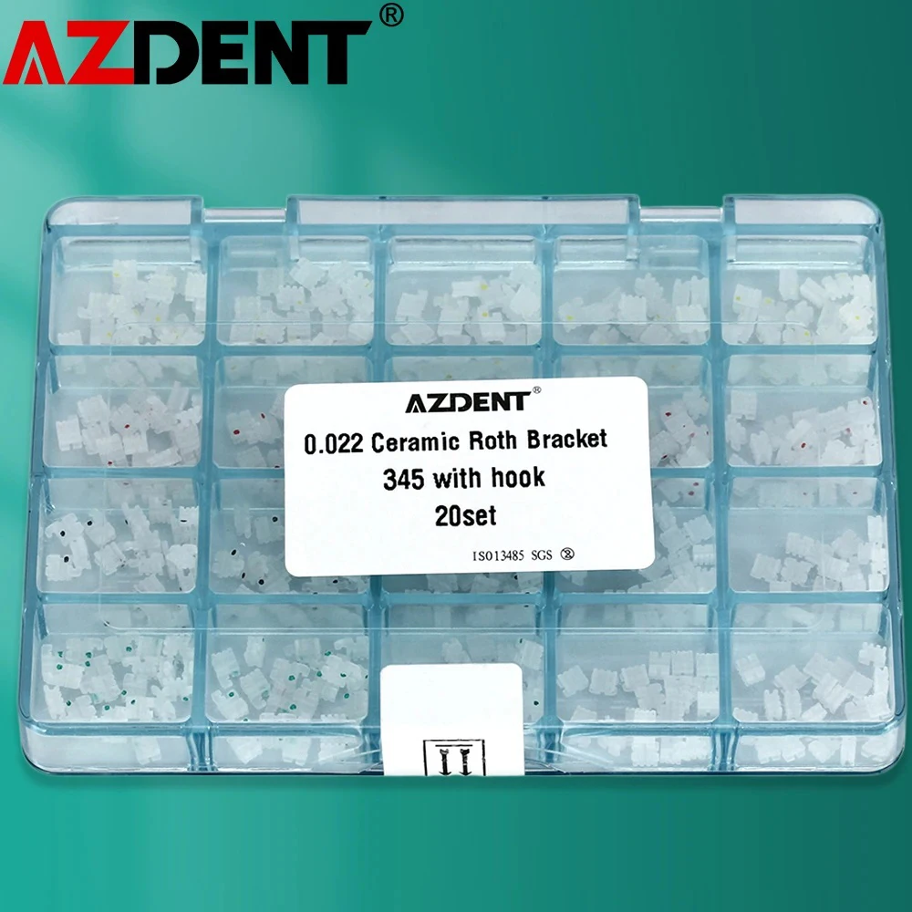 400pcs/Pack AZDENT Dental Orthodontic Ceramic Brackets 5*5 Roth/MBT .022 345 Hooks Mesh Base