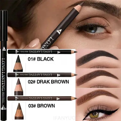 1-12Pcs Waterproof Black Brown Eyebrow&Eyeliner Pencil Long Lasting Sweat Proof Halo Proof Wooden Pole Liner Cosmetic Pen 3Color