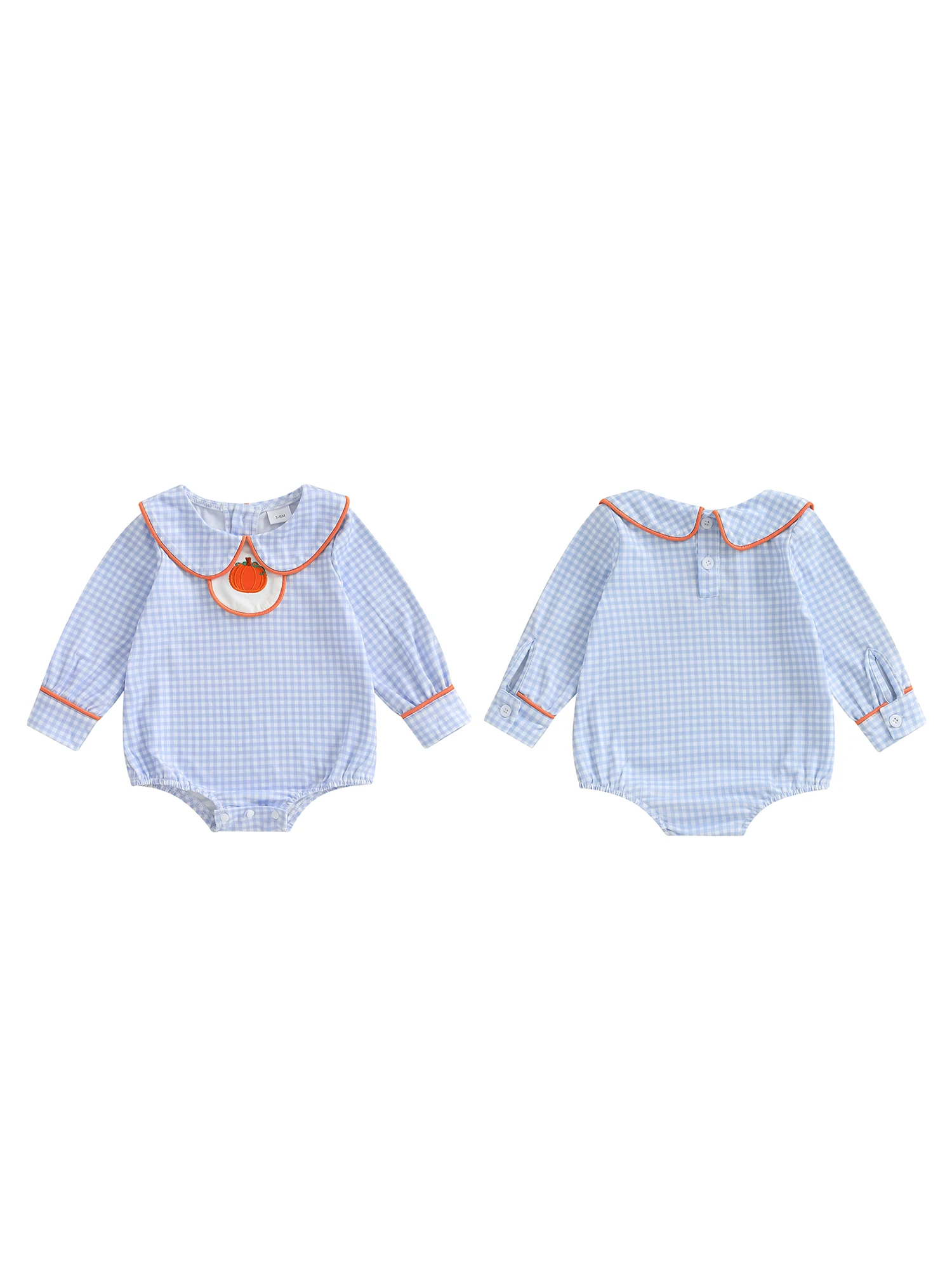 

Костюм на Хэллоуин для маленьких девочек, клетчатый комбинезон с вышивкой тыквы, кукольным воротником и длинными рукавами для трюков или развлечений