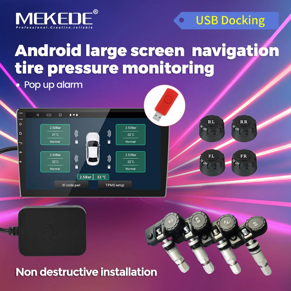 

mekede USB Docking Android large screen navigationtire pressure monitoring Non destructive installation IPX7 Deep Waterproof