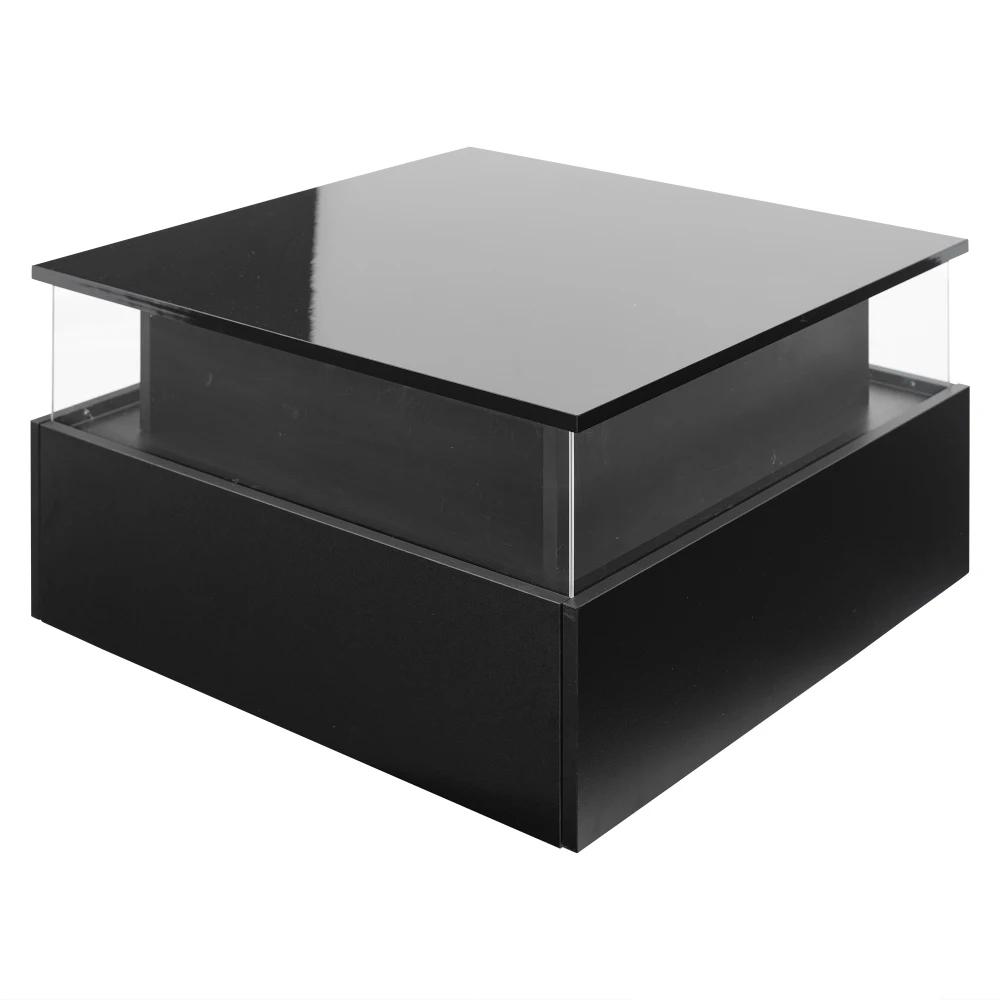 70 x 70 x 41 cm großer moderner Hochglanz-LED-Couchtisch mit 2 Schubladen und transparentem Präsentationsbereich, belastbar bis zu 30 kg – Detail 23
