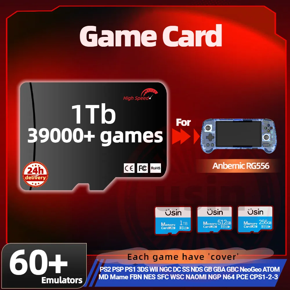 บัตร TF หน่วยความจำเกมสำหรับ anbernic RG556ทั้งหมดจำลองก่อนติดตั้งเกมย้อนยุค PS2มากขึ้น PSP แบบพกพาความเร็วสูง1TB 512G