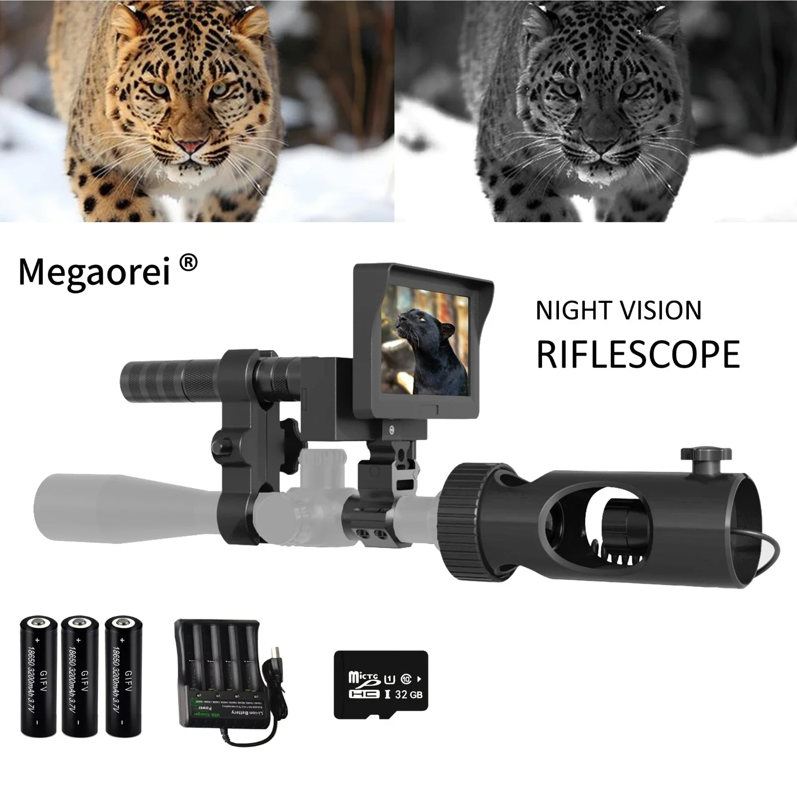 Night Vision 4.3 Inch 3MP Screen Riflescopes HD 720P Video/Photo Recording Day/night  200-400M 850nm Laser IR for Hunting