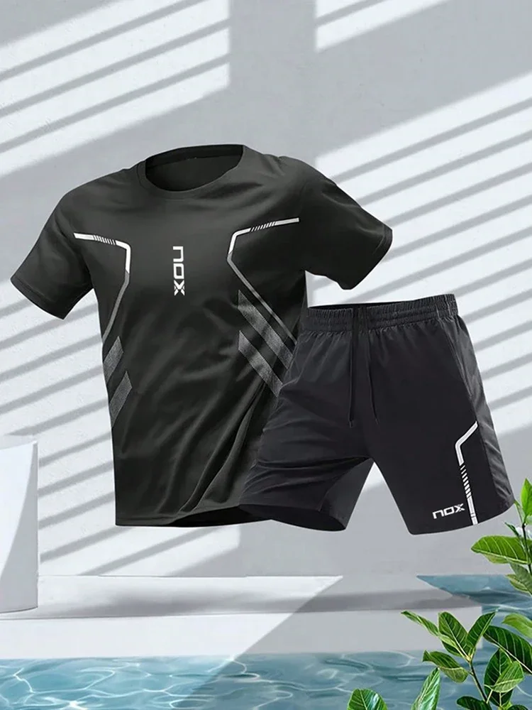 2024Nox Men\'s Tennis Sports T-shirt And Loose Shorts Set Comfortable Football Sports Shorts Summer Men\'s Badminton Training Wear