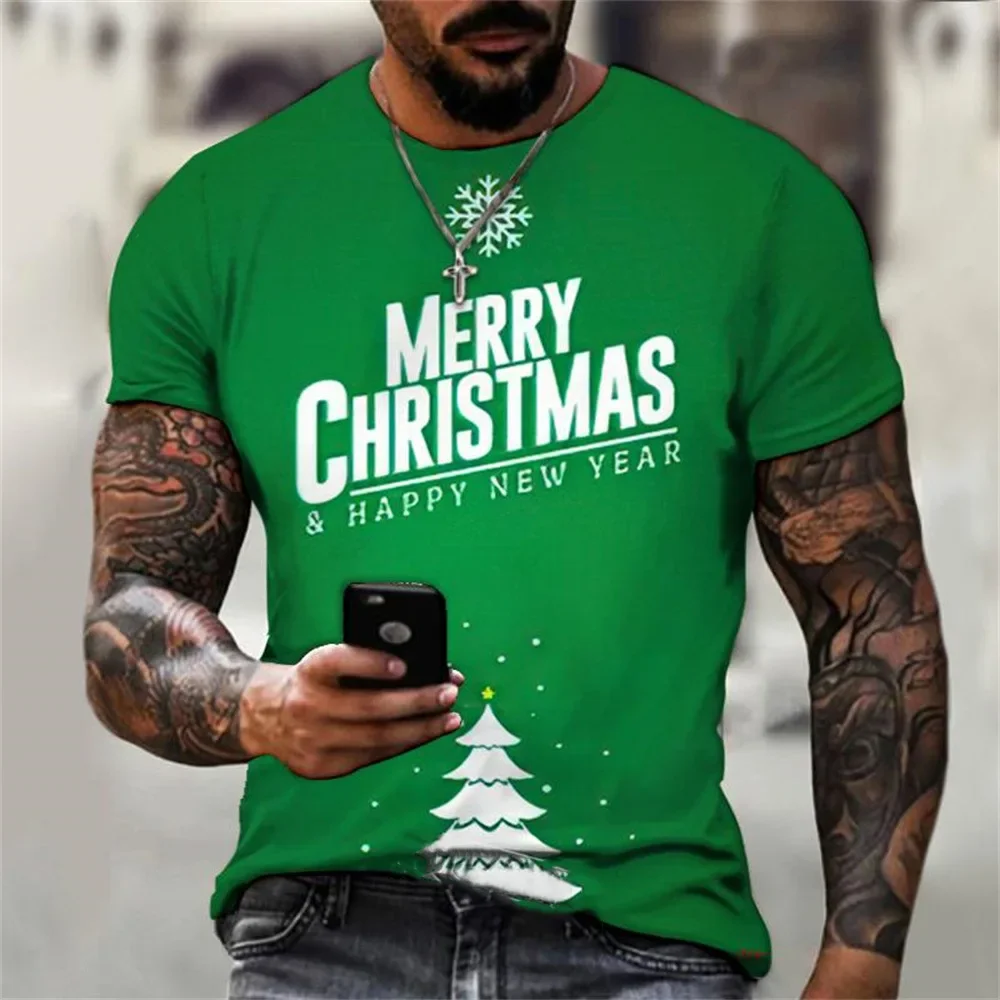 Christmas Men Summer 3D Elk Printed T Shirts Casual Tee Oversized T-shirt Women Short Sleeve Holiday Clothing Breathable Tops