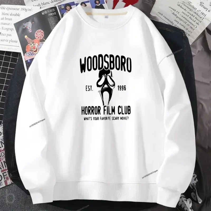 2024 Woodsboro Horror Club Sweatshirt Halloween Scream-Ghost Hoodie Ghost Sweatshirt Harajuku Long Sleeve Pullover Women