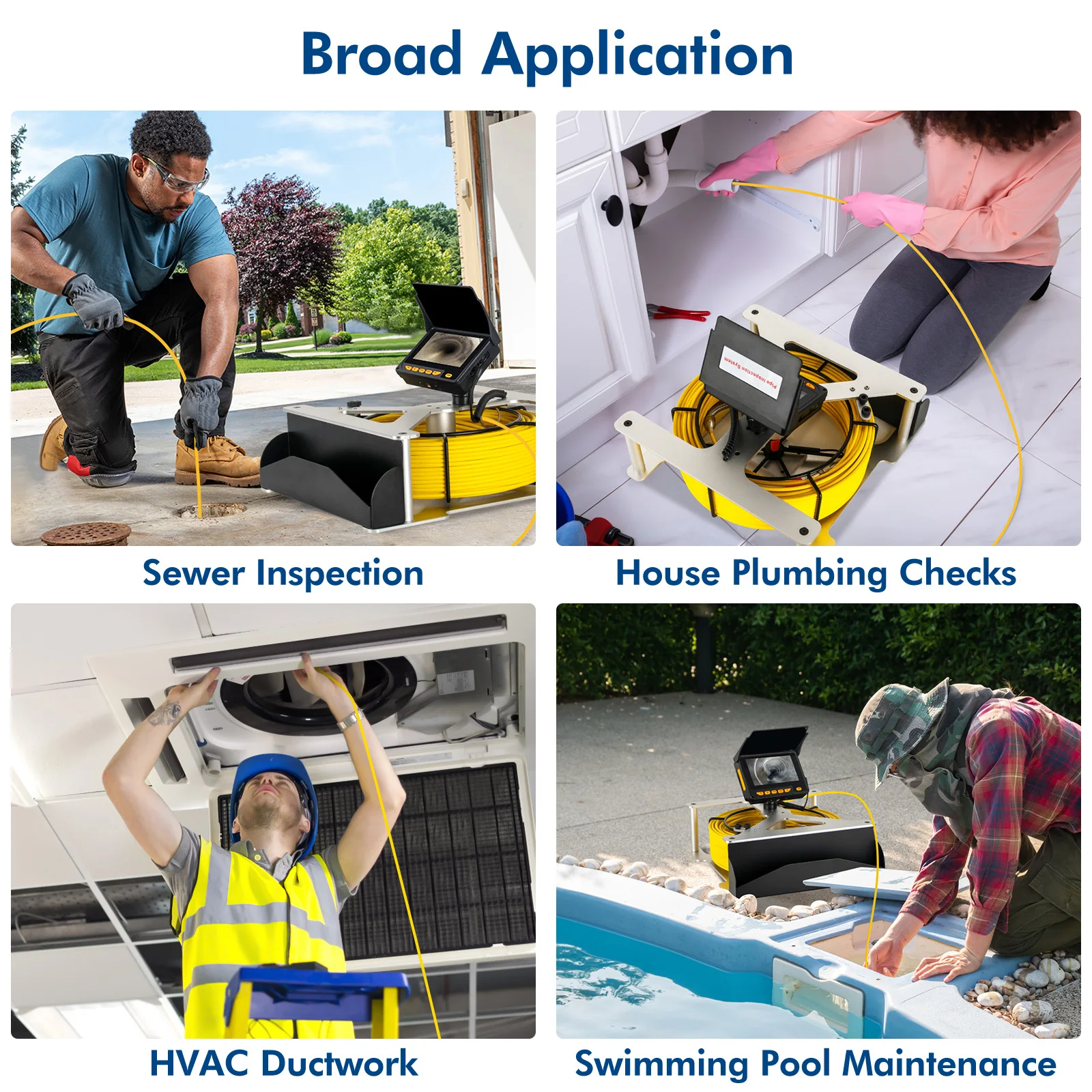 كاميرا فحص أنابيب الصرف الصحي DVR 16GB تسجيل الفيديو، SYANSPAN استنزاف المنظار الصناعي مقاوم للماء بطارية 8500MHA 20/30/50M