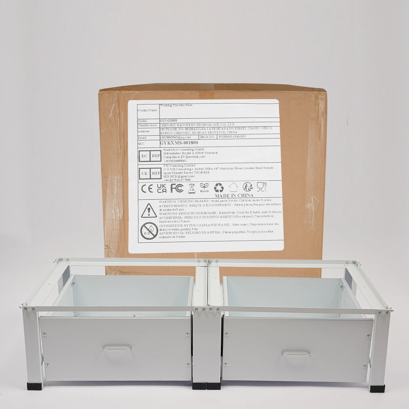 Doppelter Grundrahmen für Waschmaschinen, Wäschebasisrahmen mit 2 Schubladen für Waschmaschine und Trockner, 200 kg/440,92 lbs – Detail 5