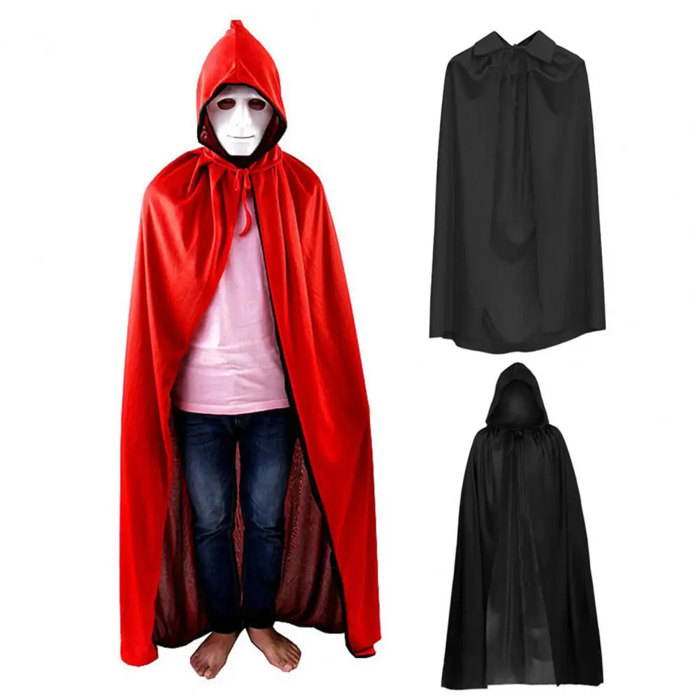 Capa de bruja con capucha para niños y adultos, disfraz de Cosplay para fiesta de Halloween, color negro y rojo, ropa para hombres y mujeres