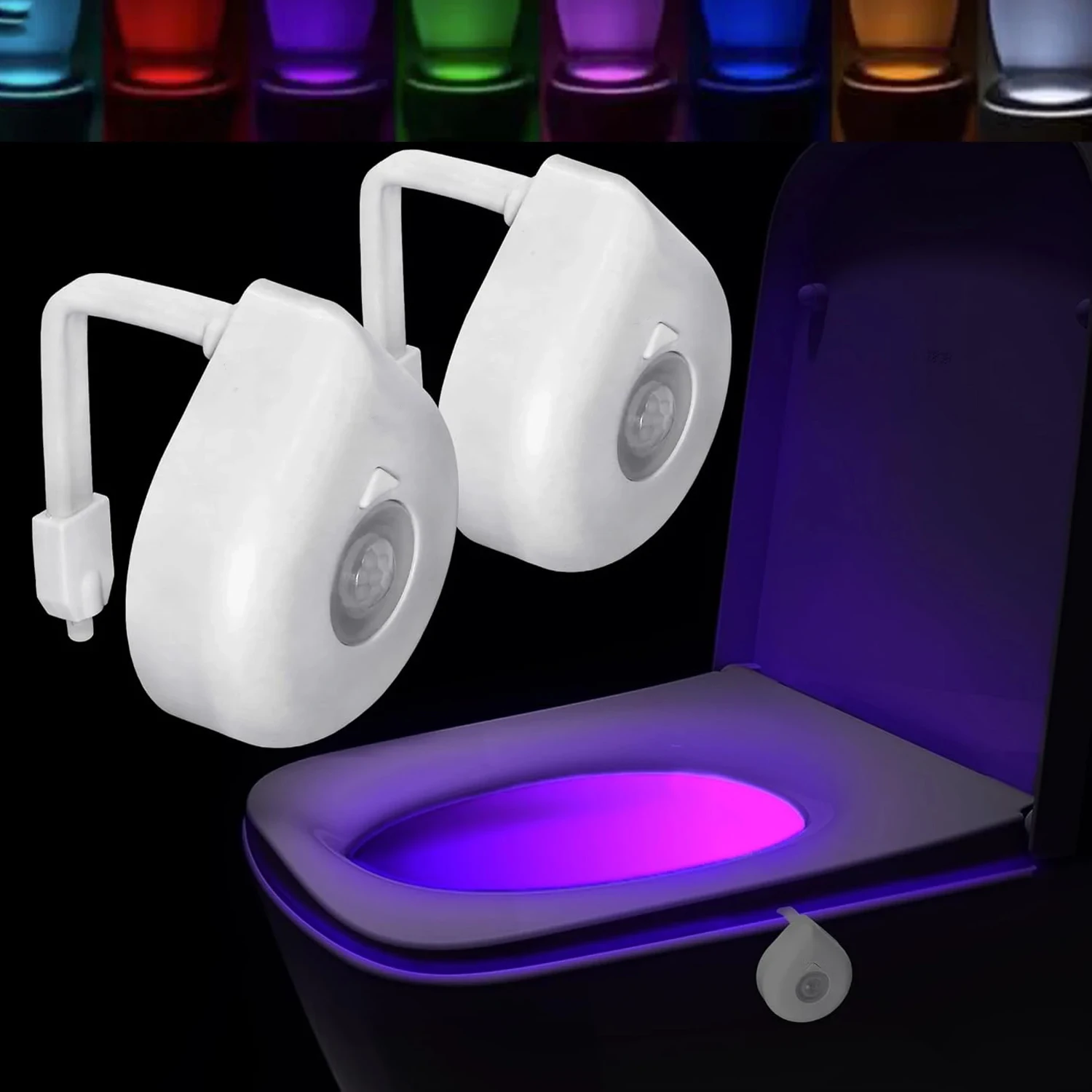 Toilettenschüssel-Hintergrundbeleuchtung, Nachtlicht, Bewegungsmelder, LED, 8 Farben, wasserdicht, mit Batterie, bunte Lampe zur Dekoration des Schlafzimmers
