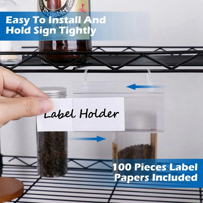 100PCS Clear Label Holders For Wire Shelf Retail Price Label,Merchandise Sign Display Holder For Supermarket Shop