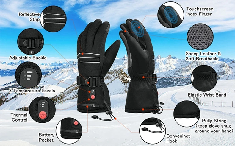 Homens mulheres à prova dwaterproof água bateria recarregável snowboard motocicleta corrida ciclismo inverno esqui luvas aquecidas elétricas