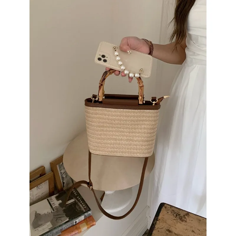 2025 Nova bolsa feminina pequena de tecido – bolsa crossbody de verão e balde portátil |   Bolsa feminina texturizada estilo único mini moda