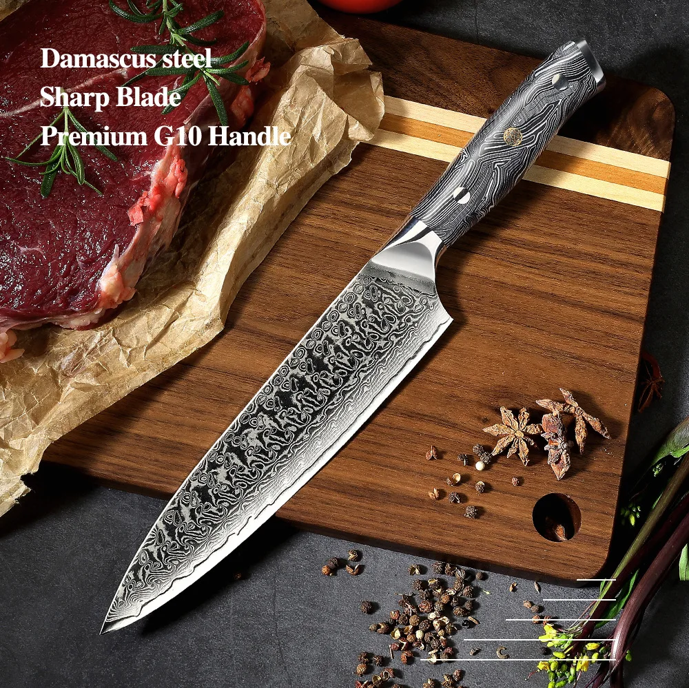 

8 Inch Chef Knife G10 Handle 67 Layers Damascus Steel VG10 Blade Sharp Cleaver Slicing Japanese Kitchen Knives Cooking Tools