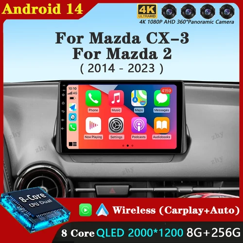 Android 14 Carplay Auto para Mazda CX-3 DK Mazda 2 DJ 2014 - 2023 Radio de coche reproductor de vídeo Multimedia navegación GPS No 2Din 2 Din