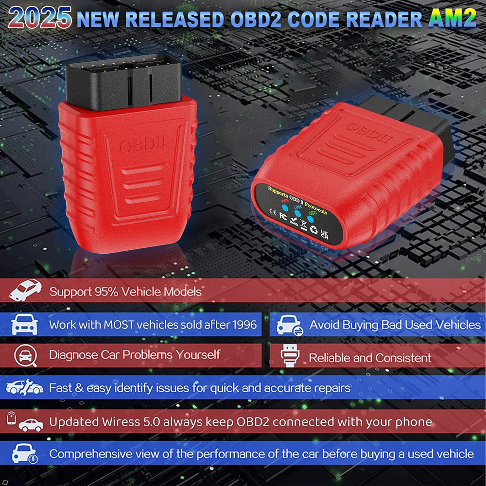 Accessori per auto Scanner OBD II Leggi e cancella i codici di guasto Lettore di codici AM2 Strumento diagnostico di guasti per auto OBD2 con scansione automatica