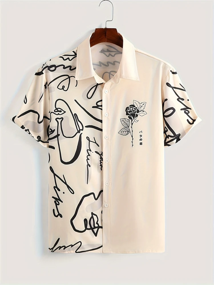 Camisa estampada de manga corta abstracta en 3D, camisa Casual de verano, camisa de manga corta para hombres de moda callejera al aire libre