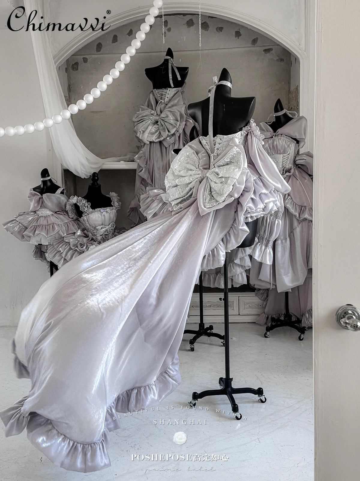 لطيف القوس قبالة الكتف المرأة حمالة فستان حفلة عيد ميلاد الأميرة لوليتا نمط الحلو مثير الفتيات زائدة طويلة صديرية دائرية فستان #4