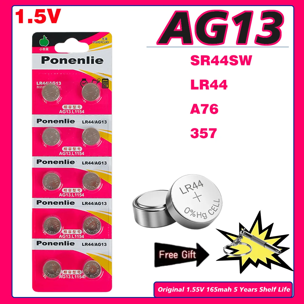 5-35PCS LR44 AG13 Button Cell Battery 1.5V 357 SR44 LR1154 Button Coin RW82 SR1154 SP76 Batteries for Watch Toys Remote