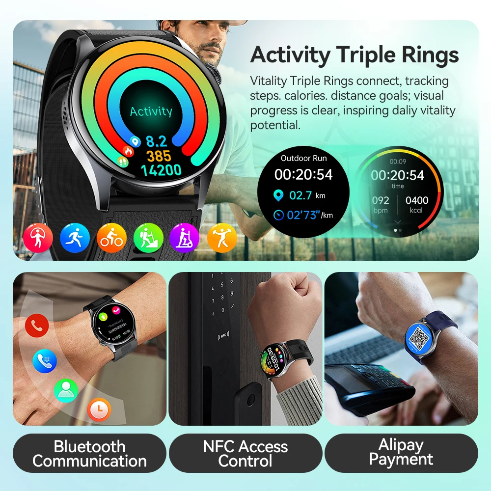 NOYAFA Jam Tangan Pintar Baru 2025 Pengukuran Tekanan Darah Presisi ECG PPG Monitor Kesehatan Smartwatch Layar AMOLED 1,56 Inci
