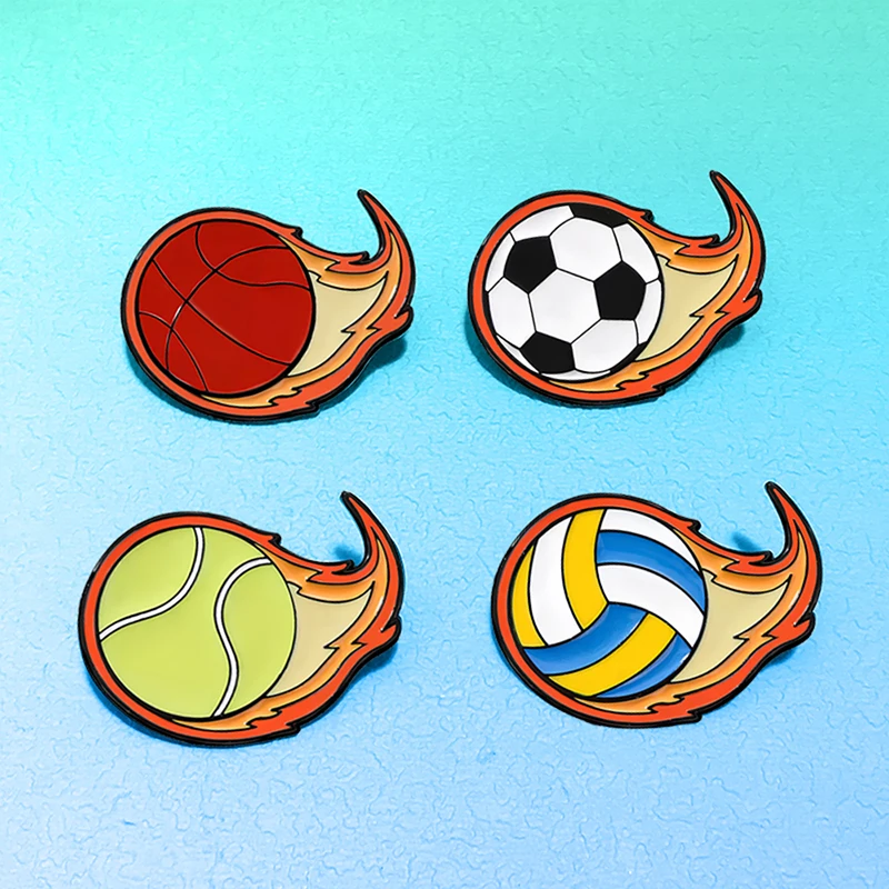 Cartoon Ball Pins Cute Metal Enamel Basketball Football Volleyball Tennis Collar Pin Brooch For Backpack Clothes Lapel Badge