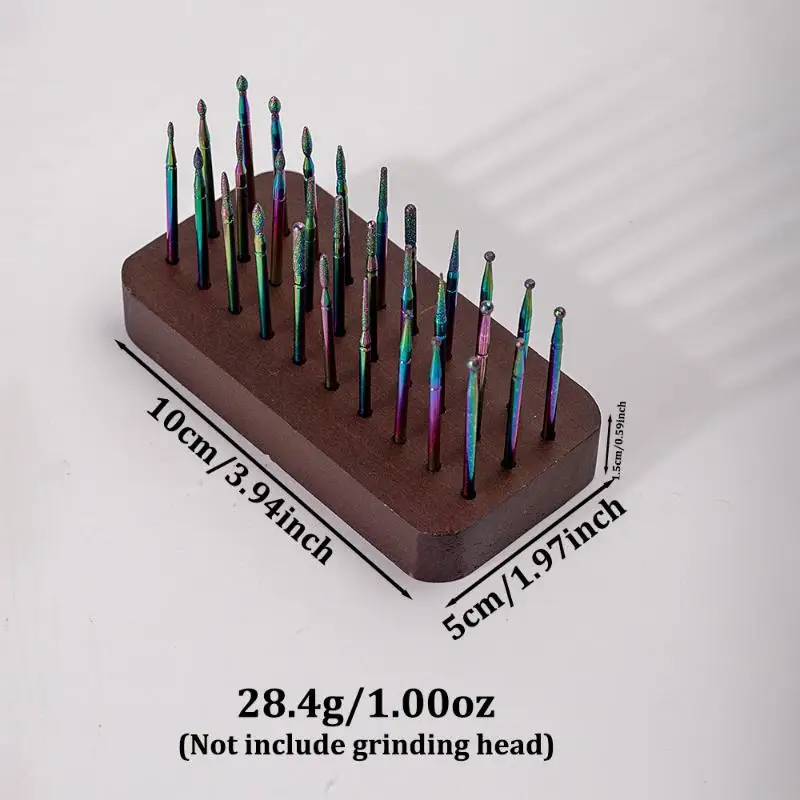 30スロット研磨ヘッド収納ウォールナットウッドネイルドリルビットオーガナイザートレイデスクトップディスプレイスタンドマニキュアツール