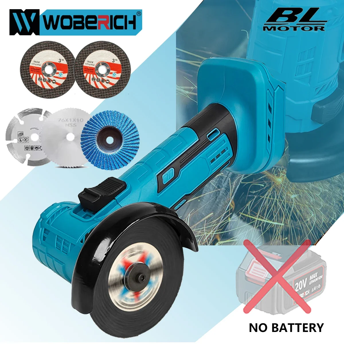 Brushless Mini 3inch Electric Angle Grinder Rechargeable Angle Grinder Polishing  (NO Battery) Tool For Makita/WOBERICH 18V