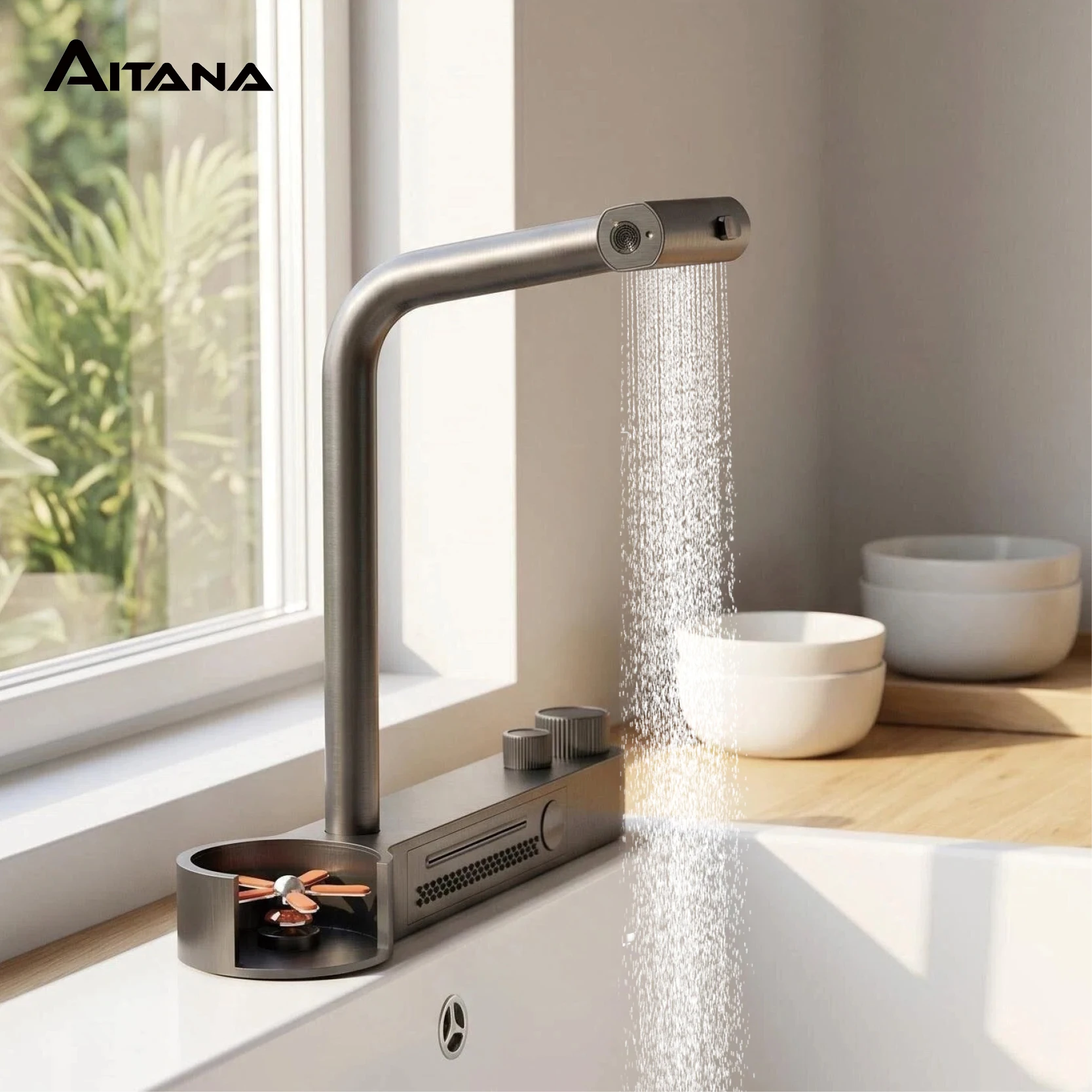 LED Digital Display Kitchen Sink Faucet Gun Gray Pull Out Sprayer Multifunctional Outlet Hot Cold Water Modern Mixer Water Tap