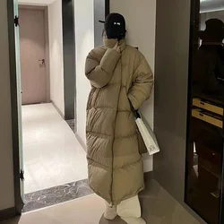 Casaco de inverno parka longo extragrande para mulheres, jaqueta puffer coreana à prova de vento, manga comprida grossa quente, jaqueta acolchoada com zíper, sólida