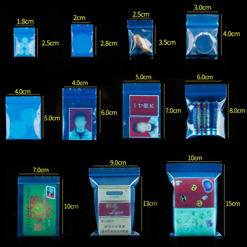 200pcs Reclosable Mini Plastic Zip Lock Package Bags Jewelry Gift Herb Small PE Packaging Storage Bag Flat Pouches