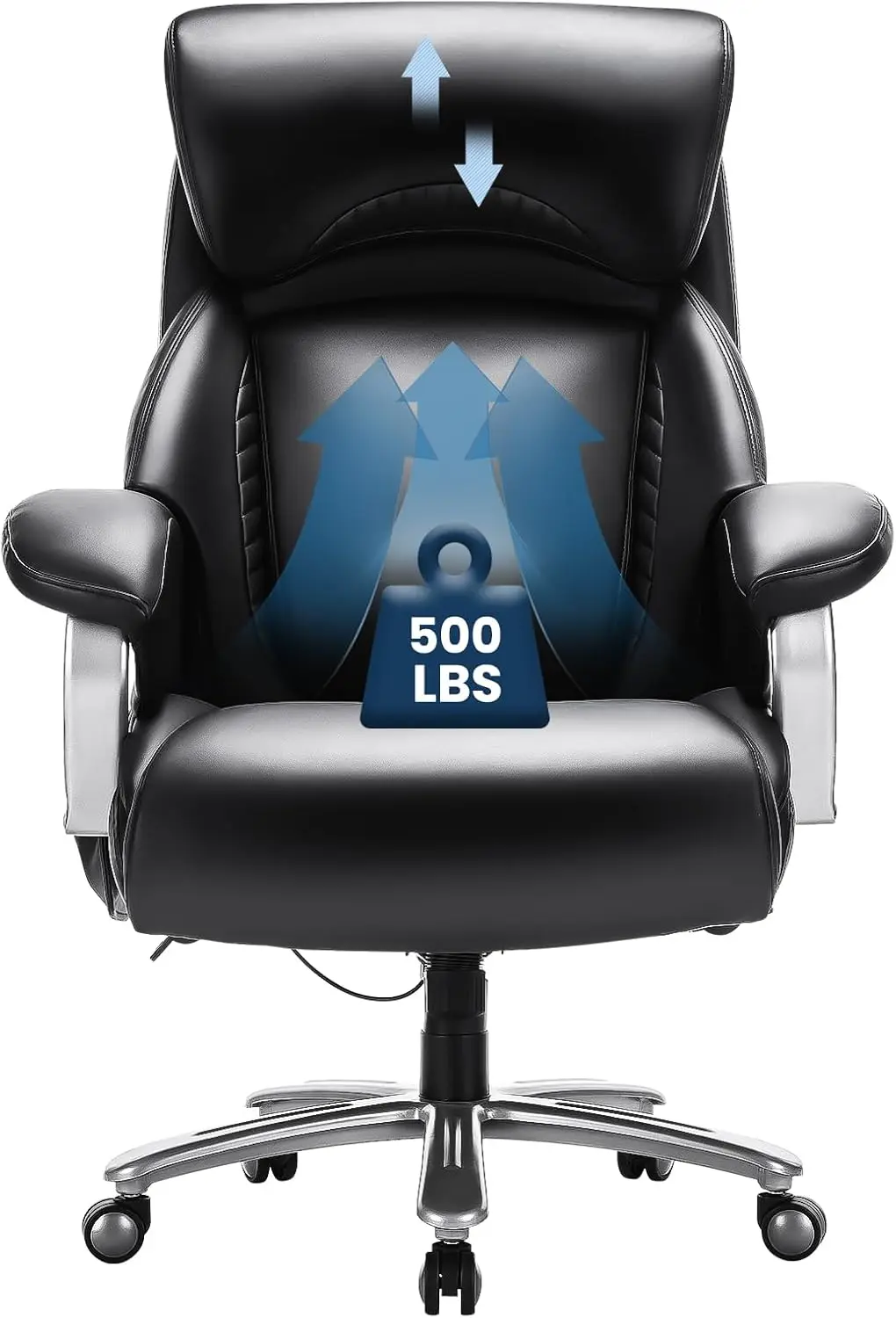 Tall Office Chair 500lbs-Heavy Duty Leather Computer Executive Desk Chair with Wide Seat, Adjustable headrest