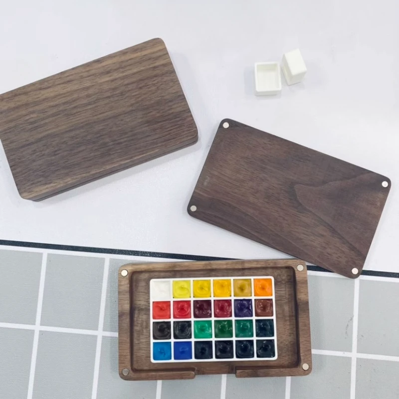 

0.5ml 24-grid Portable Solid Wood Watercolor Paint Box Art Supplies/Outdoor Sketching/Travel Painting Paint Storage Palette