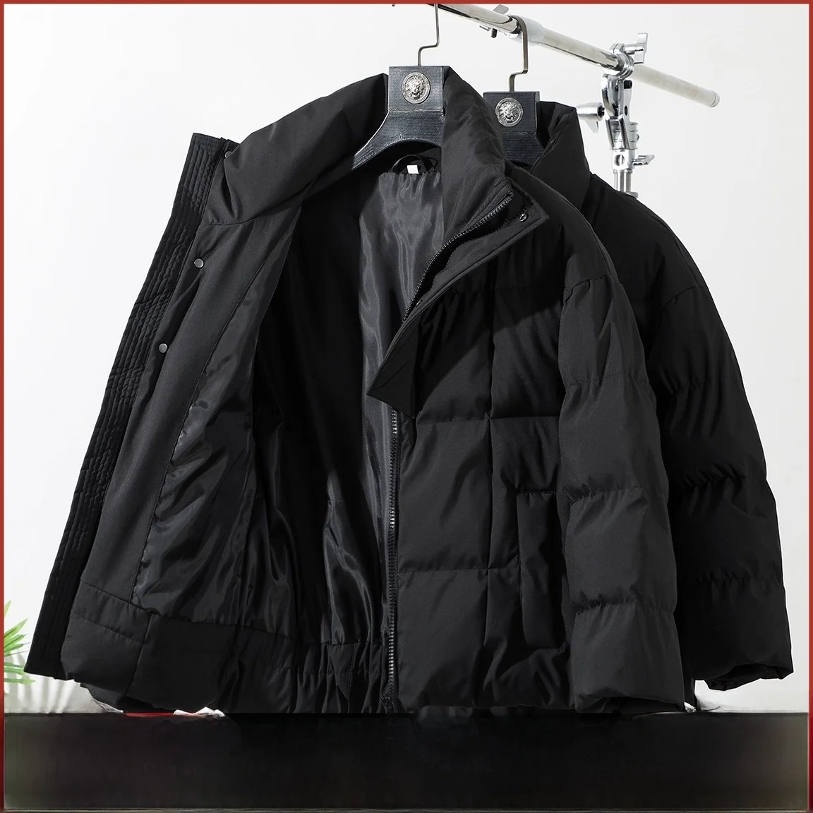 Kurtka męska zimowa z bawełny Thiened, stójka, na zewnątrz, rekreacyjna, nowa, z zamkiem błyskawicznym, ciepła, długa, jednolita.