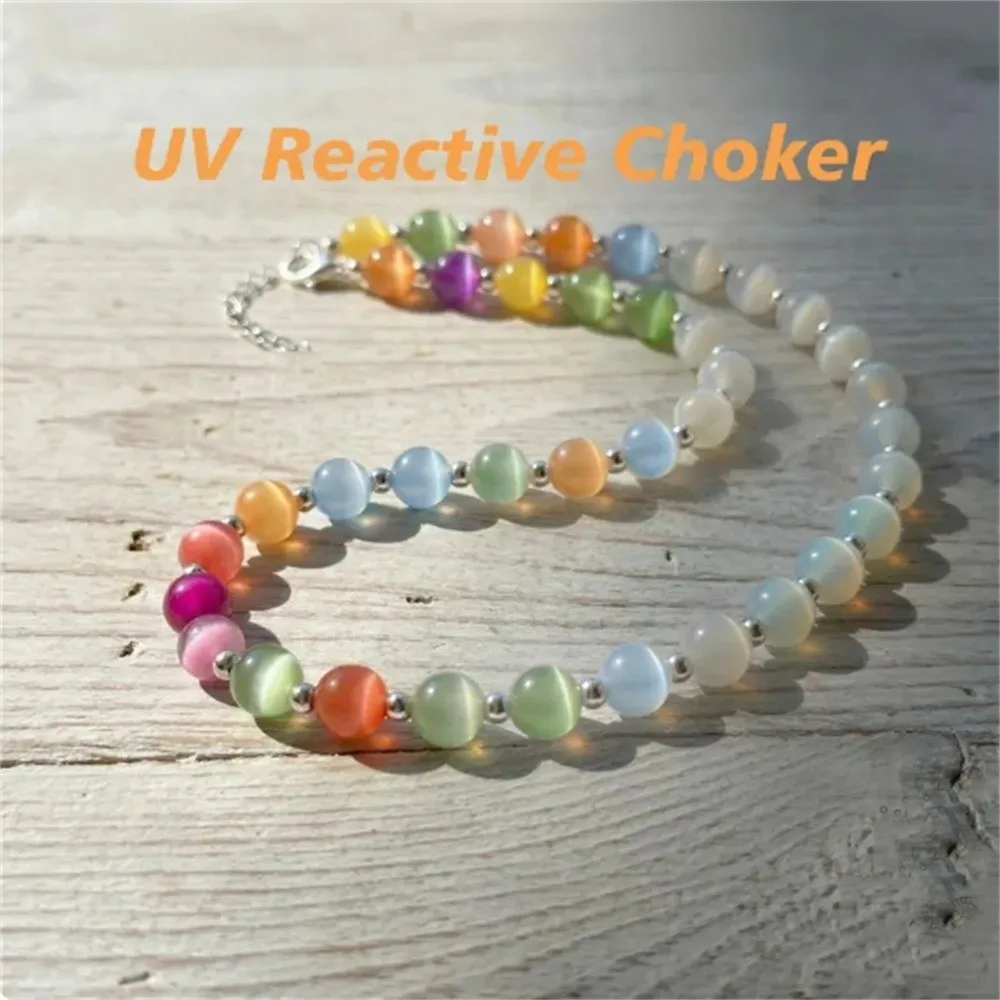 UV Reactive UV Reactive Bracelet Sunlight Color Changing Cat Eye Effect Photochromic Bracelet Elastic Style Strand Glossy Round