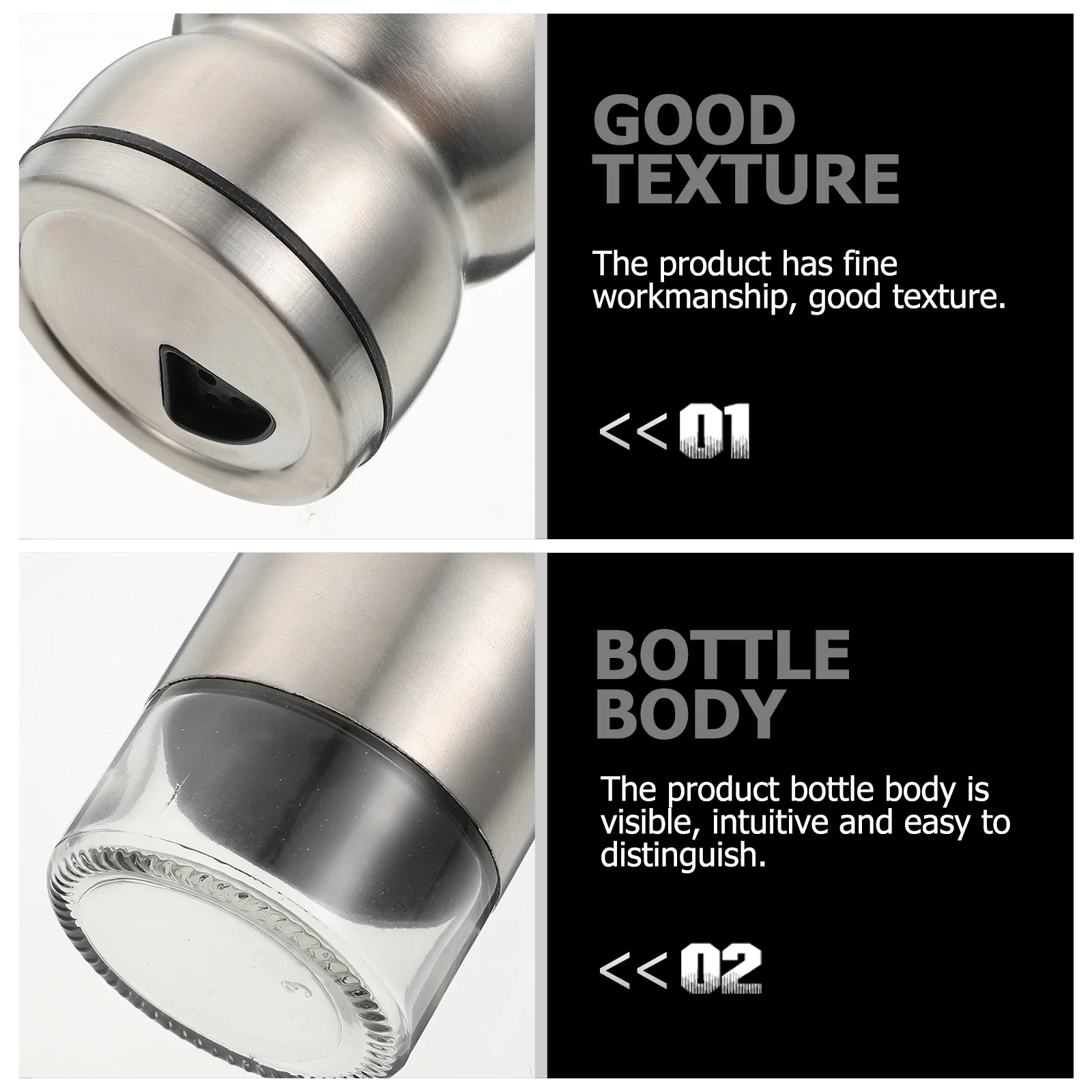 

2Pcs Seasoning Storage Bottle Glass Spice Jars Silver Kitchen Condiment Holder Reusable Easy Clean Elegant Design