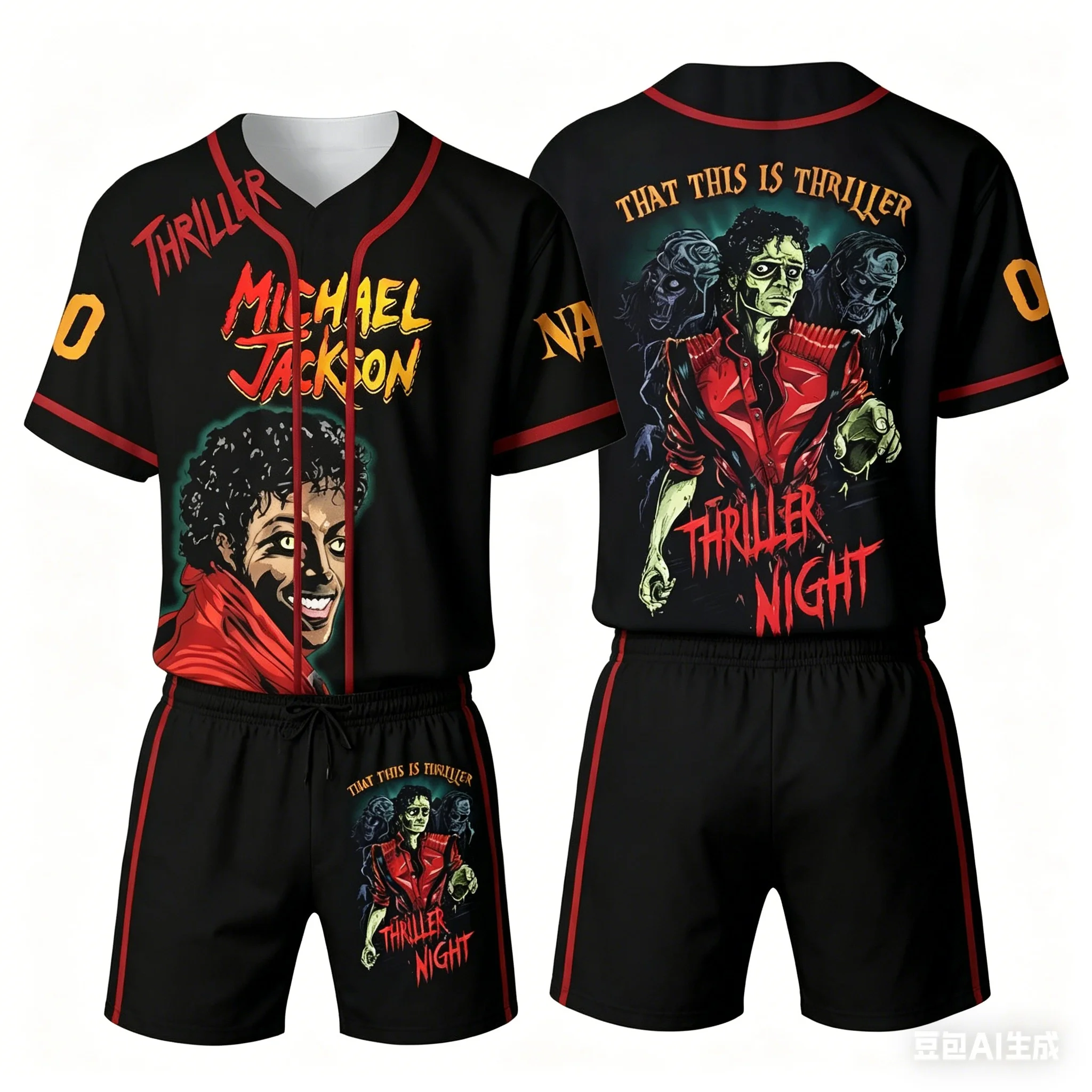 

Streetwear 2 Piece Set for Adults and Kids Michael Jackson Thriller Short Sleeve Baseball Jersey Shorts King of Pop Tracksuit