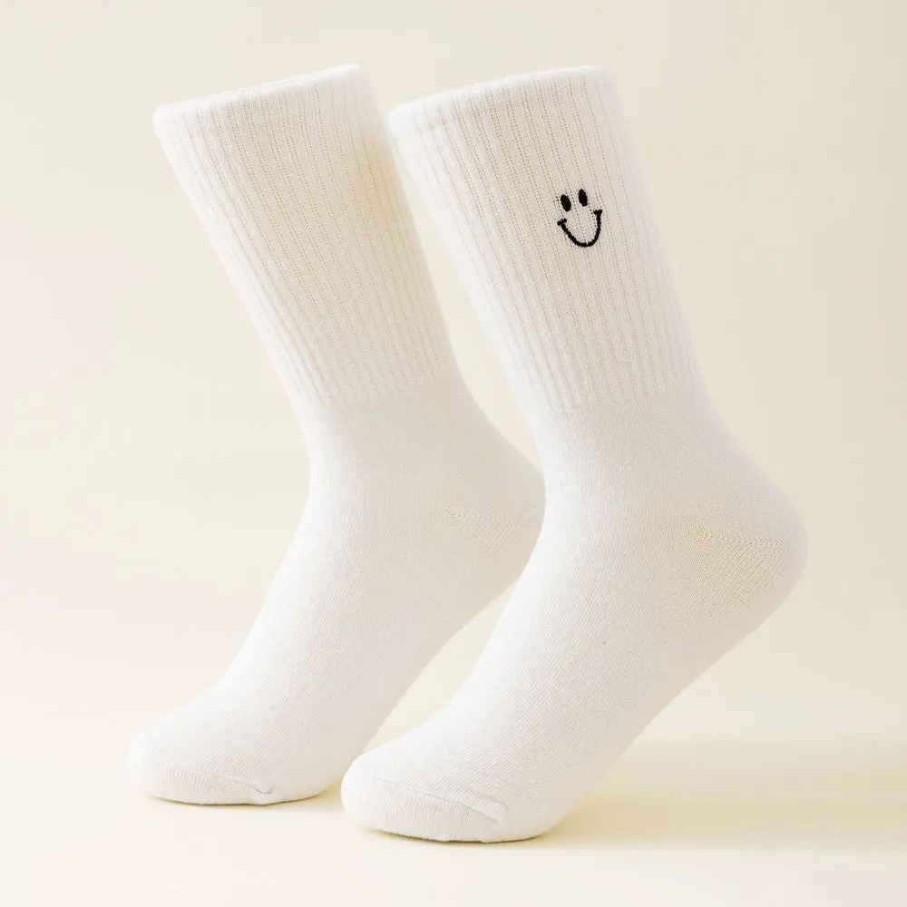 2 Pairs Women Smile Socks Y2k Black White Socks For Girl Cotton Socks Funny Simple Design Embroidery Korean Style