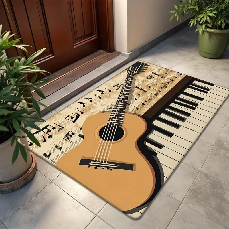 Black White Treble Clef Piano Music Doormat Non Slip Entry Rug Musical Note Art Print Mat Entry Room Decor Mat