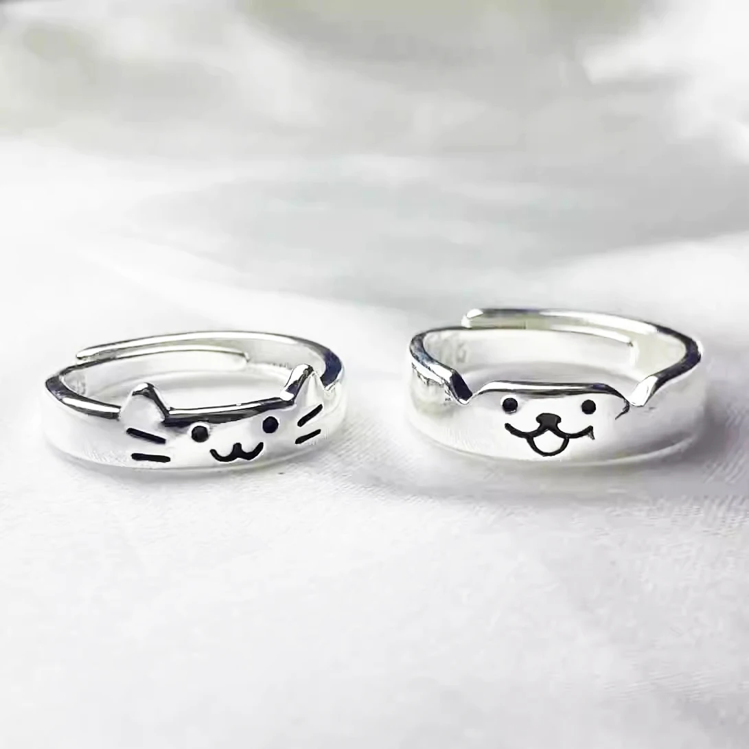 1Pcs Cute Cat Dog Animal Couple Ring for Women Men 2024 New Fashion Statement Lover Rings Valentine's Day Party Jewelry Gifts