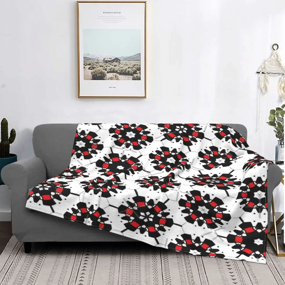 Manta geométrica a cuadros para cama, cobertor térmico para sofá, cama y sofá, color rojo, blanco y negro