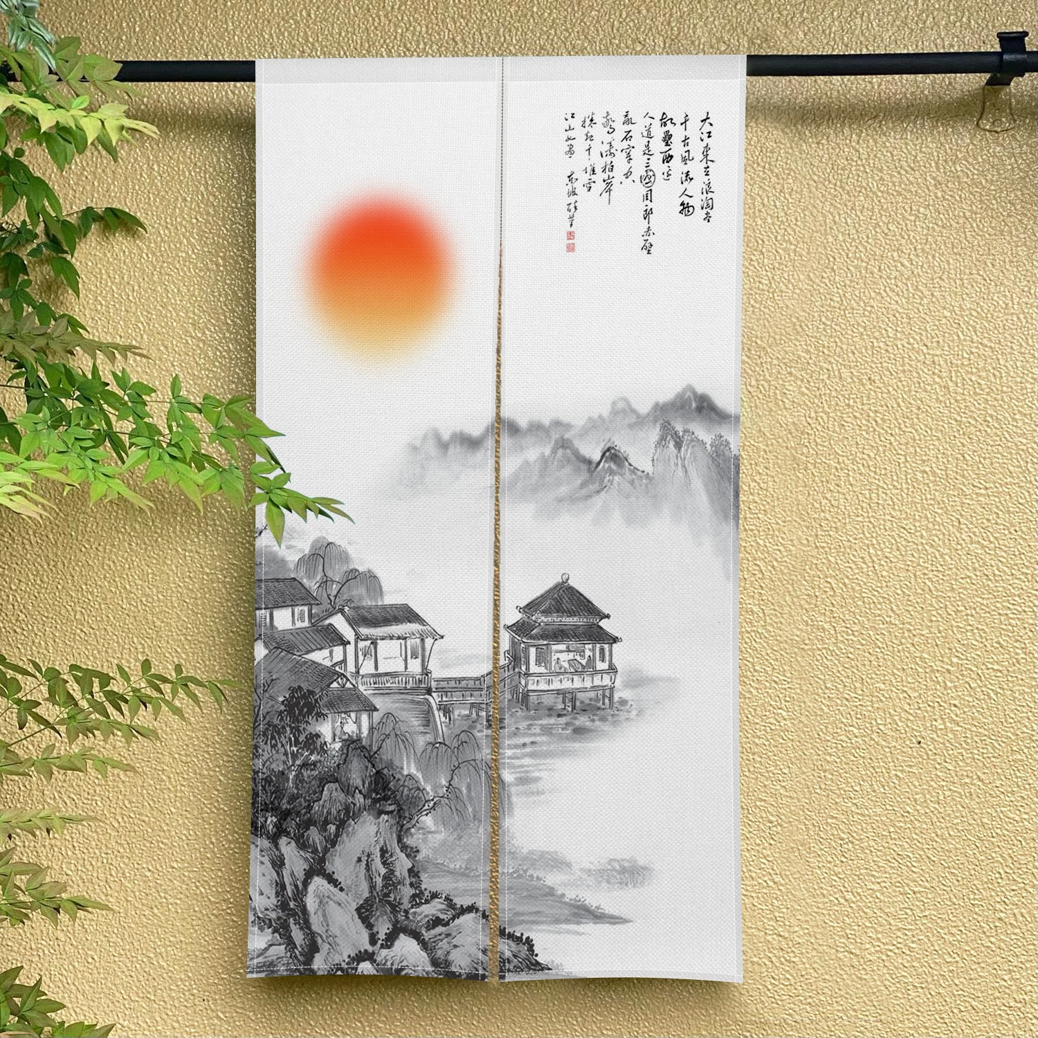 Noren Japanese Doorway Curtain Chinese Traditional Ink Painting Mountain Wall Bedroom Tea House Door Hanging Half Split Curtains